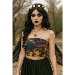 Y2K Fairy Tie Dye Butterfly Textured Tube Crop Top Strapless Festival Goth S/M